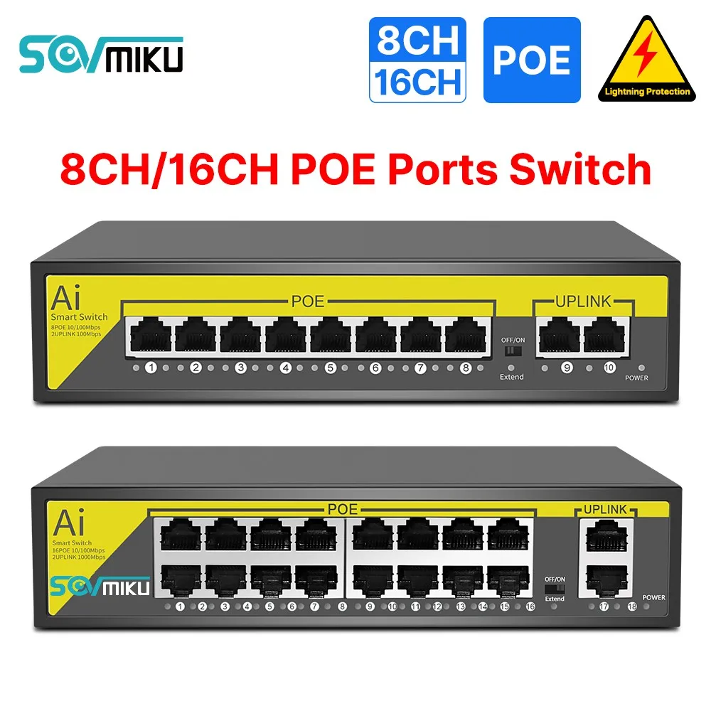 sovmiku poe switch ethernet para camera ip sistema de camera de seguranca ap sem fio portas 16 portas 10 mbps 100mbps ieee 8023 af em 01