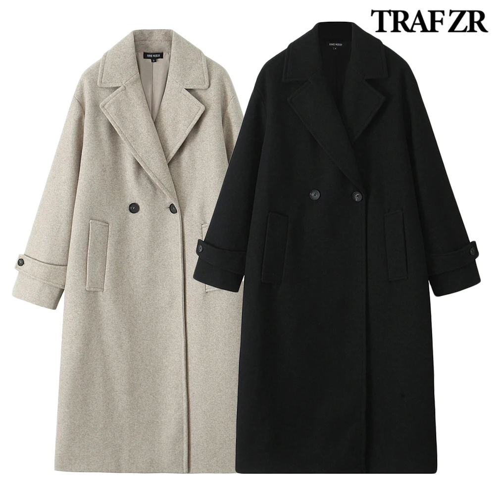 

TRAF ZR Relaxation Blend Cardigan Coats Women Vintage Double Breasted Trech Coats Slouchy Female Loose Mantel Autumn Outerwears