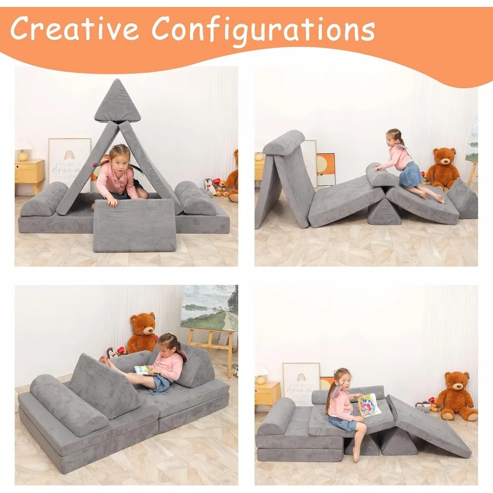 Play Couch Sofa for Kid, Modular Kids Play Couch, Kids Couch for Playroom Bedroom, Children Convertible Foam Cushion Couch