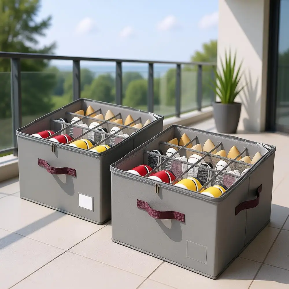 

2 Pack Shoe Organizer with Transparent Cover, Sturdy Handles, 12-16 Pairs Storage, Gray