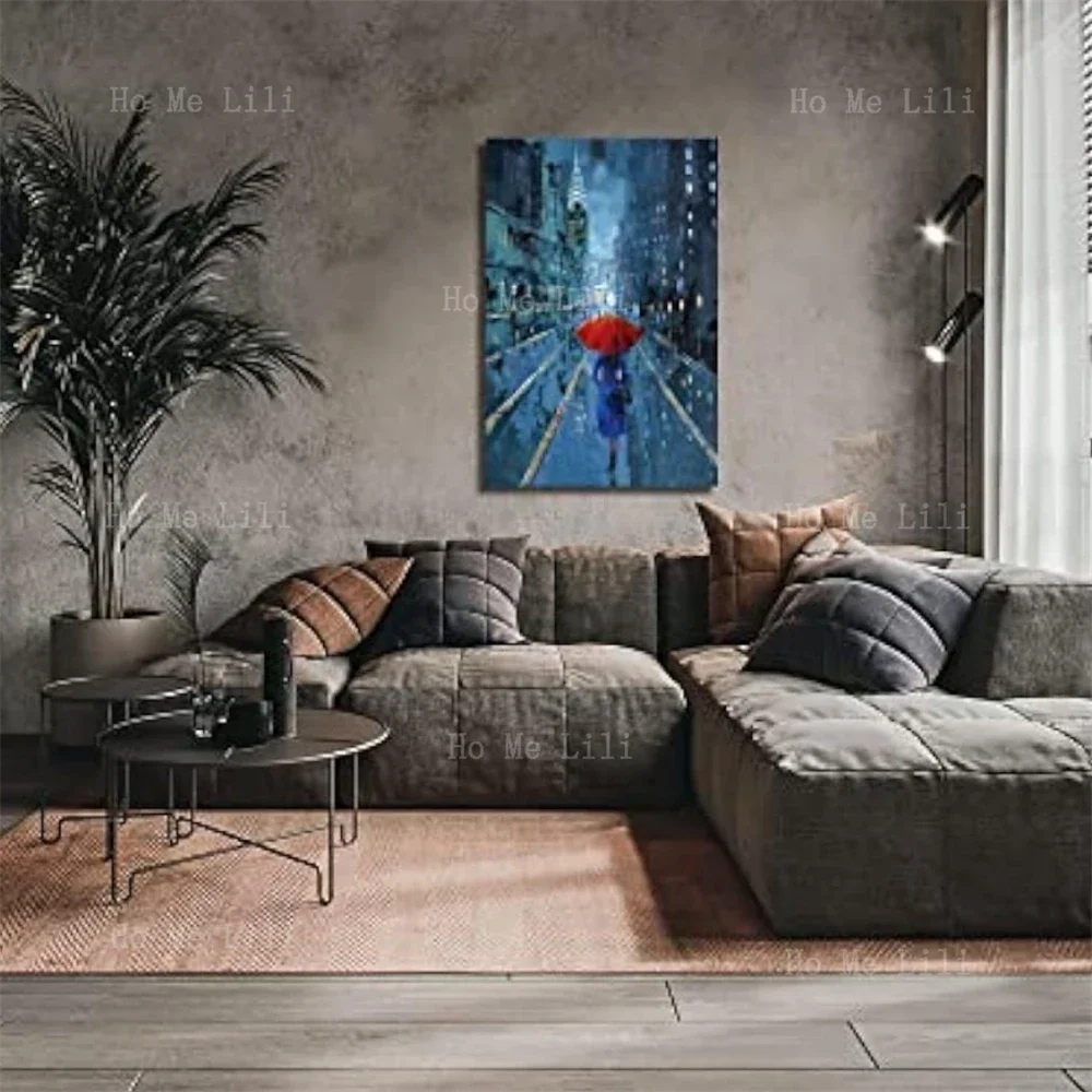 New York Canvas Wall Art Abstract Modern Blue City Rain Street Skyline Frameless Bedroom Bathroom Home Office Wall Decoration