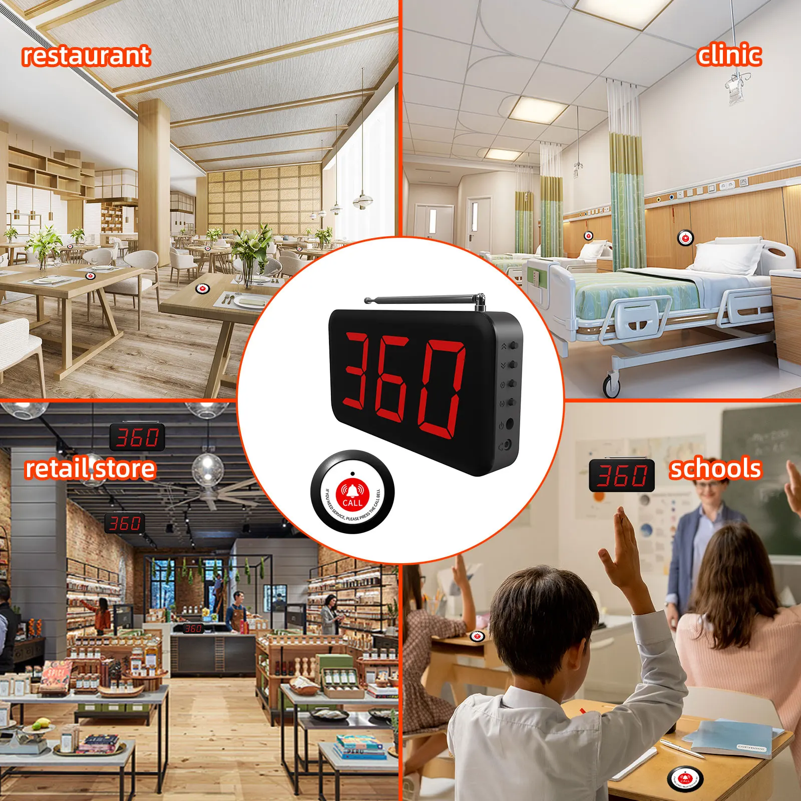 Wireless 3-Digits Cafe Buzzer Guest Call Button Customer Service Waiter Table Calling System for Restaurant