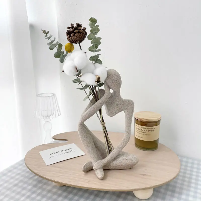 

Nordic Style Real Flower Dry Flower Bouquet Abstract Art Figure Statue Home Decoration Sandstone Resin Desktop Decoration