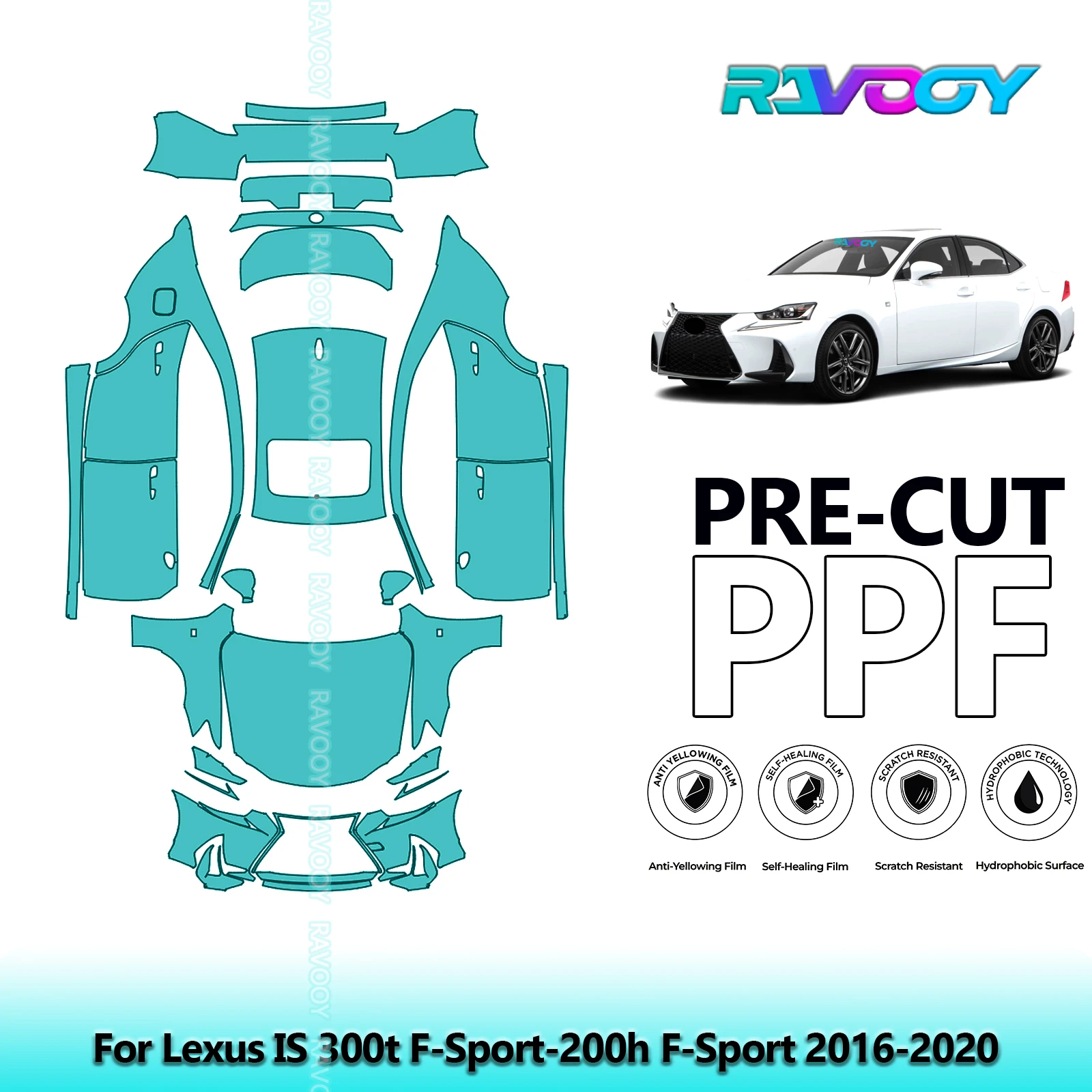 RAVOOY 8.5Mil Custom-Fit Precut TPU PPF Full Vehicle Clear Bra Stone Guard For Lexus IS 300t F-Sport-200h F-Sport 2016-2020