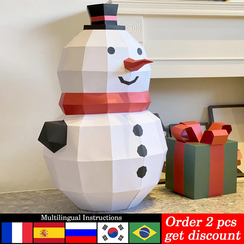 100cm Large Size Christmas Snowman Paper Model,Low Poly Home Room Decor Origami,3D Papercraft Art,Handmade DIY Craft RTY354