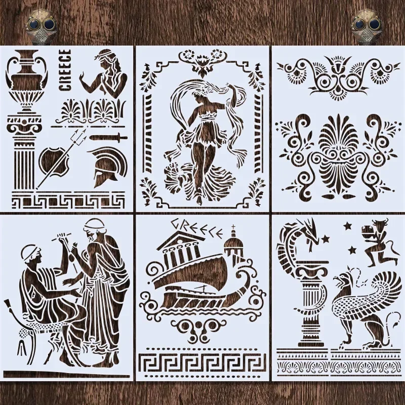 6Pcs/Set 25cm Ancient Greek Mythology Totem Layering Stencils Painting Scrapbook Coloring Embossing Album Decorative Template