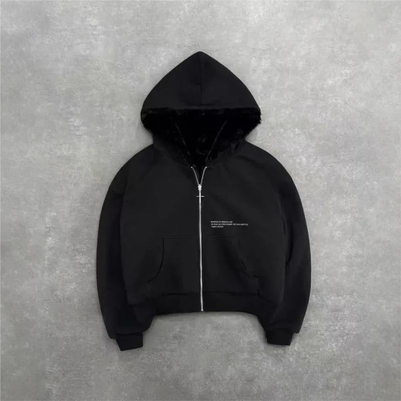 Street Hipster Hooded Fleece 2025 Autumn / Winter Both Sides Can Wear Leopard Restoring Ancient Ways Zipper Hoodie Pocket Blouse