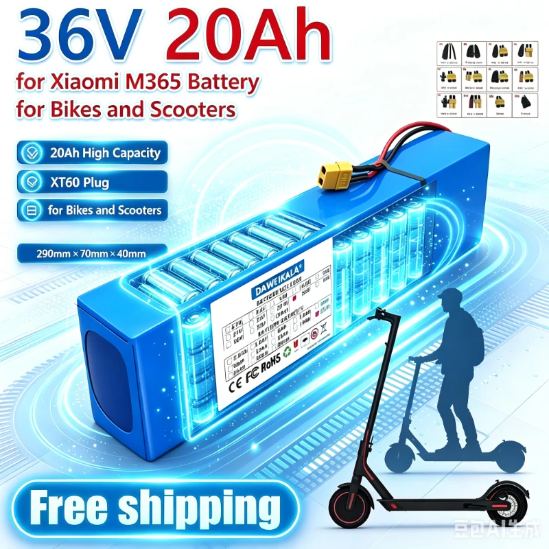 36V 20Ah 10S3P 18650 Lithium-Akku 42V 350W~750W Eingebauter BMS-Schutzschaltkreis für Fahrräder und Roller XT60-Stecker
