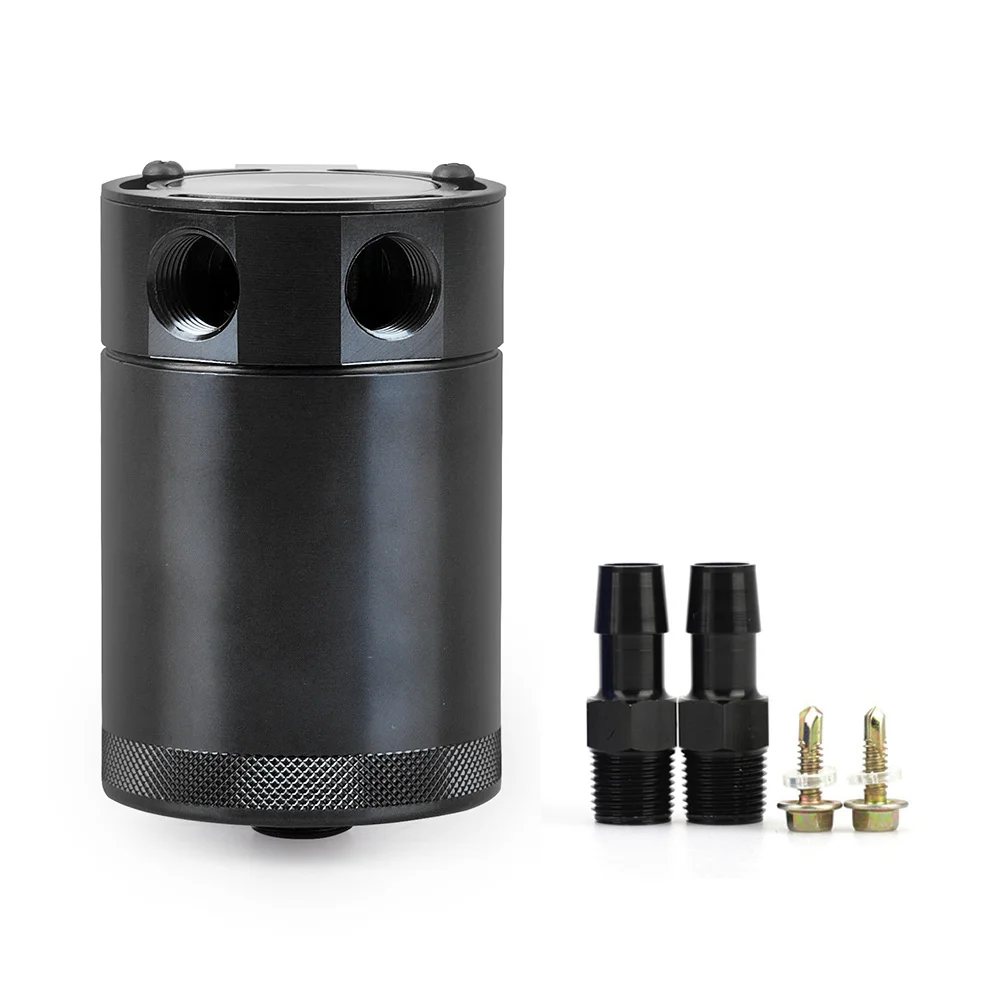 300ml Compact Baffled Aluminum 2-Port Universal Oil Catch Can Reservoir Oil Catch Tank Fuel Tank Two Hole Breathable Kettle