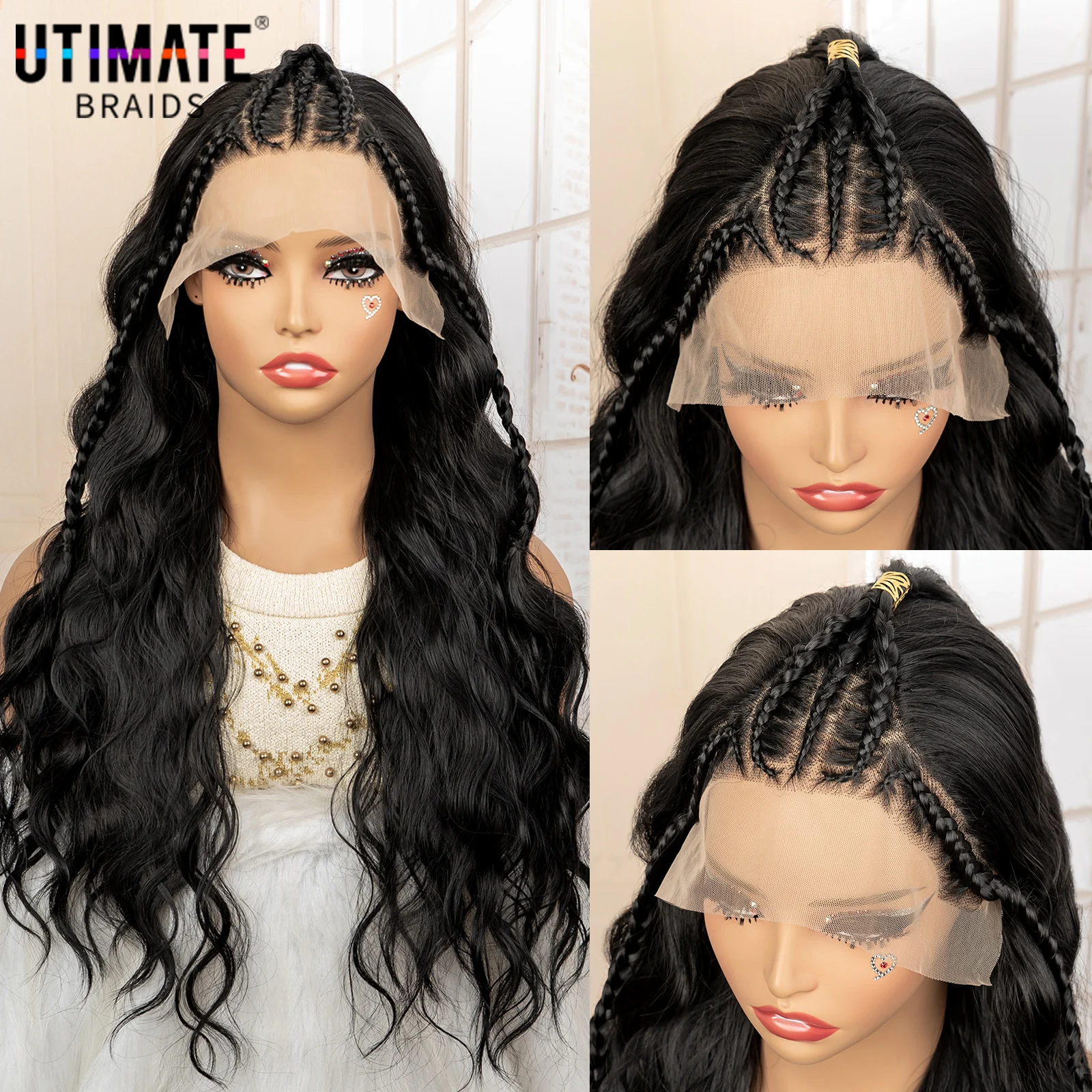 

13x4 кружевные фронтальные парики Синтетические плетеные парики 26 дюймов Длинные волнистые синтетические черные волосы Парик для чернокожих женщин Термостойкий парик