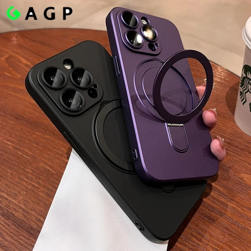 

Magsafe Bracket Stand 15 14 Plus Pro Max Case for iPhone 14 15 13 12 Pro Max Luxury Shockproof Matte Magnetic 15Pro 14pro Cover