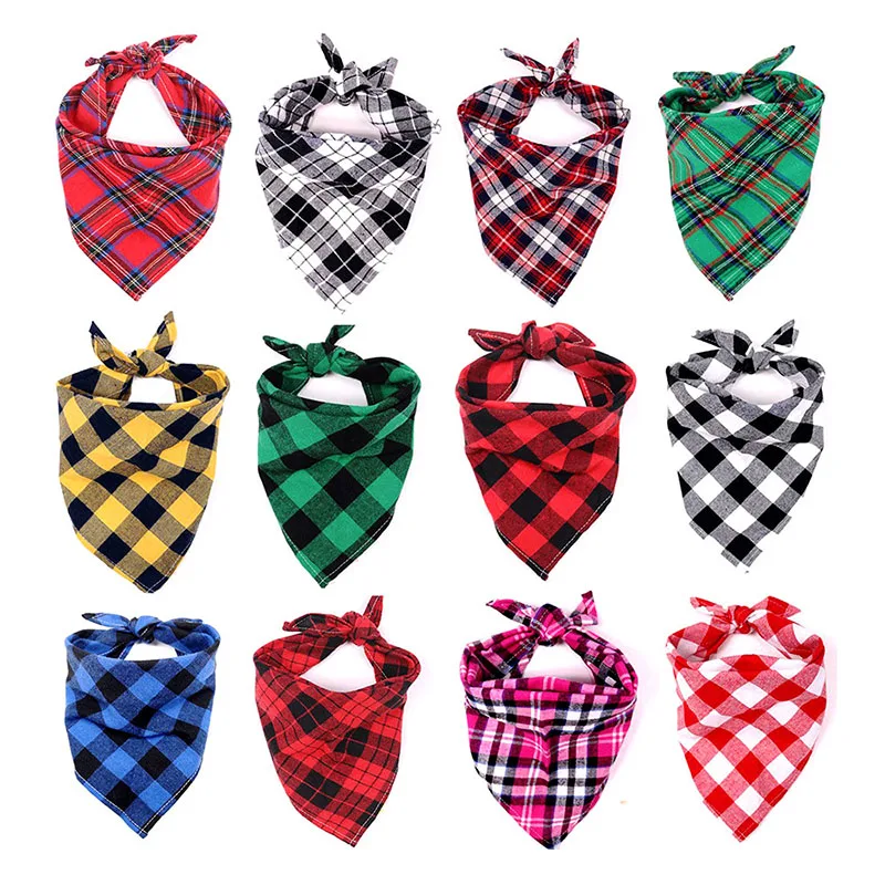 

New Pet Saliva Scarf Cotton Material Printed with Various Grids Adjustable Dog Cat Triangle Scarf Pet Accessories Pet Supplies