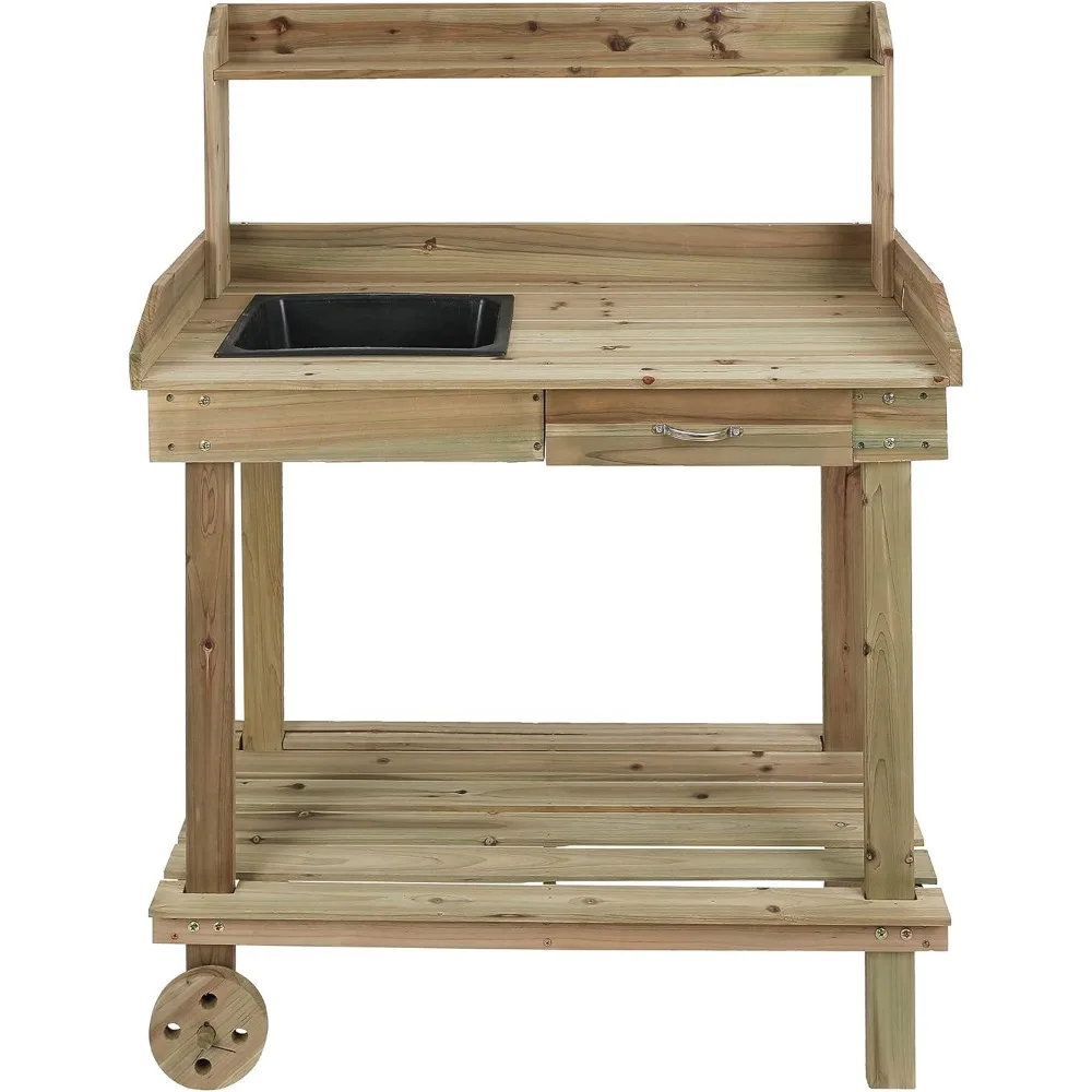 

LuxenHome Mobile Wood Potting Bench