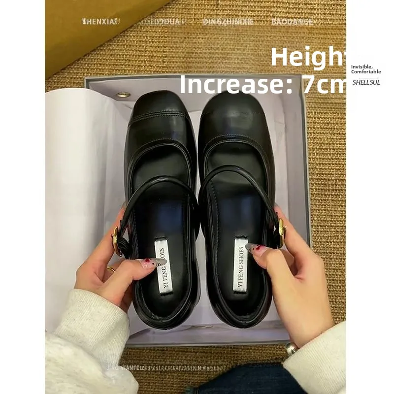 

Невидимый удлиняющий ремень Мэри Джейн Flat oes Bla 7 см, женская мода, весна-лето, нескользящая кожаная внутренняя подошва без шнуровки