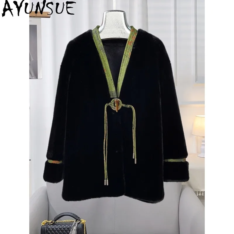 

AYUNSUE Woman Coats Winter 2025 New Arrival Chinese Style Clothes Black Coat for Woman High Quality Woman Clothes Ropa De Mujer