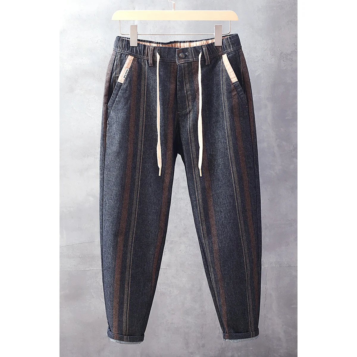 Spring and autumn new trendy brand men's casual pants striped retro loose straight trousers