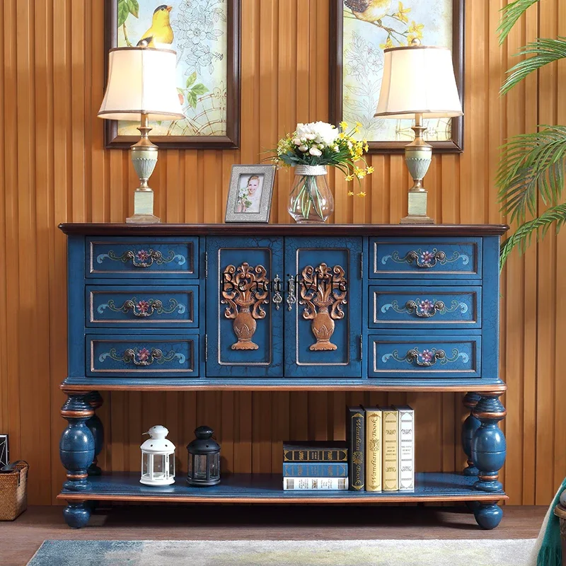 

FG52American Country Mediterranean Retro Solid Wood Painted Entrance Cabinet Furniture