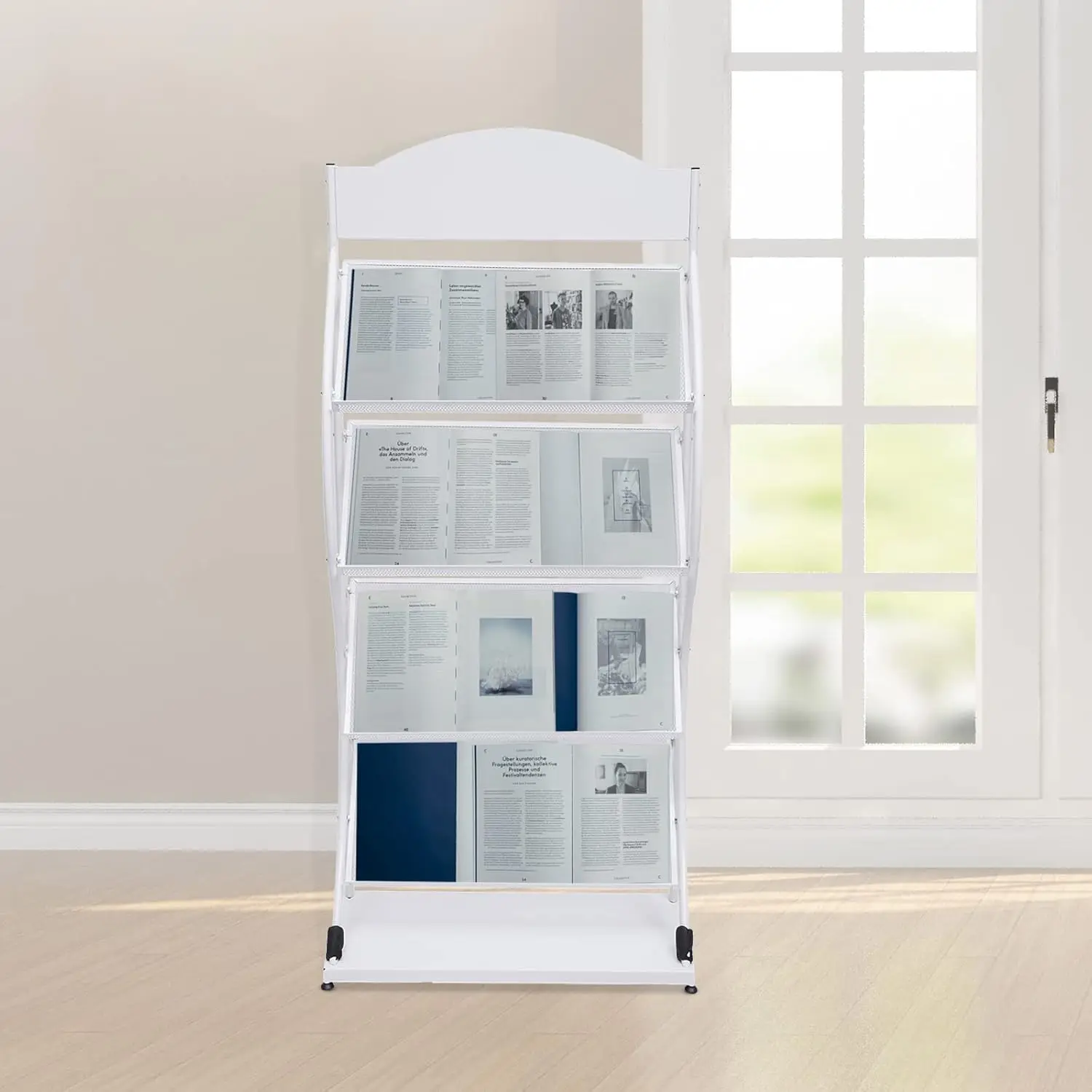 

NEW 4-Pocket Floor Standing Magazine Display Rack, Exhibition Book Literature Floor Display Stand, Leaflet Stand fo Offices