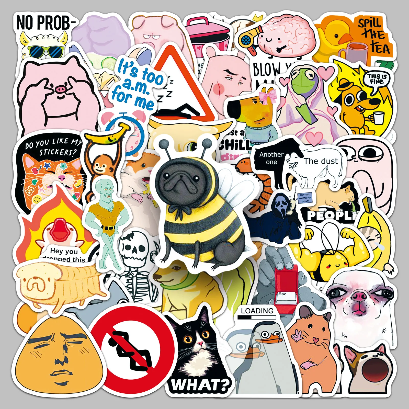 50 Stück Lustige Meme-Aufkleber Trendige Wasserfeste Cartoon-Graffiti-Sticker für Gitarre Lautsprecher Laptop Wasserflasche DIY-Dekoration