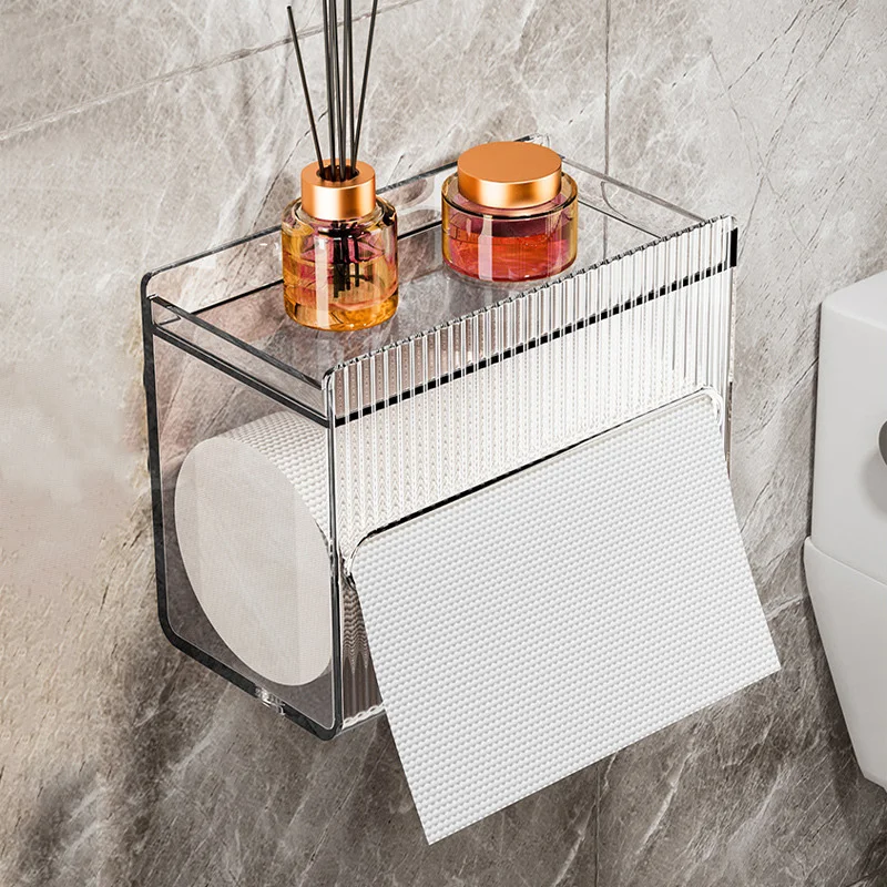 

Waterproof Tissue Box Acrylic Transparent Wall Mounted Tissue Box Bathroom Multifunctional Aromatherapy Rack Toilet Paper Box