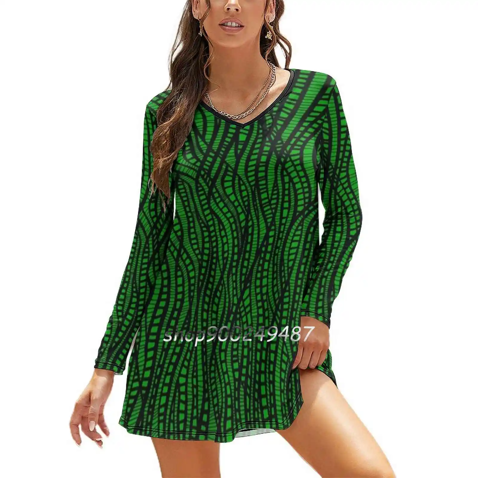 Vestido elegante dulce de algas marinas verdes para mujer, vestido coreano Kawaii con cuello cuadrado, Yayoi Kusama Yayoi Kusama, abstracto de calabaza aborigen