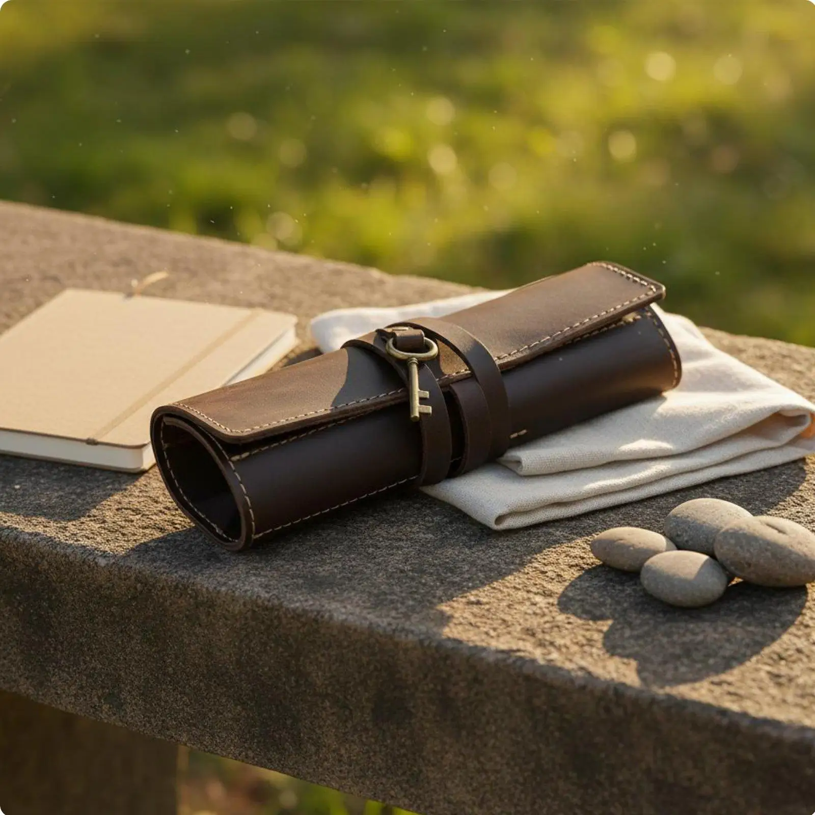 Leather Roll Up Pencil Case Sketch Pen Organizer Genuine Leather Art Brush Holder Vintage Style Desk Storage for School - view 5