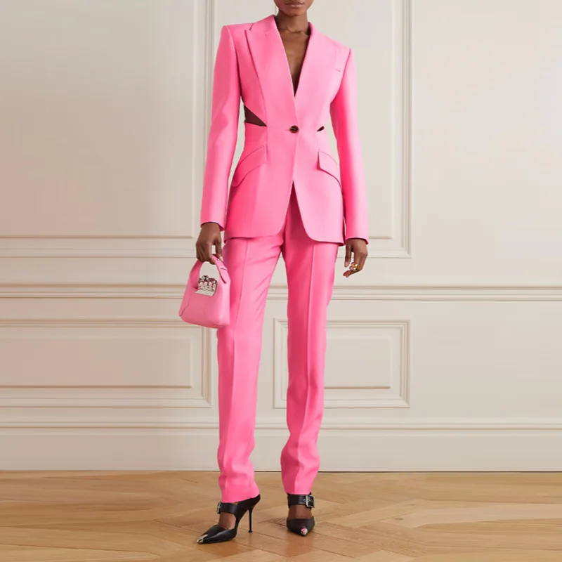 

Fashion and casual two-piece women's clothing 2025 autumn new workplace hollow and thin suit versatile trousers suit women