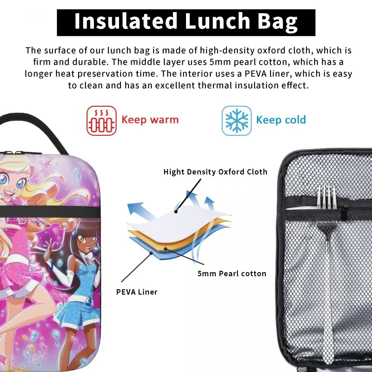 LoliRock Kopo الموسيقى الفتيات الغداء حقيبة متعة علب الاغذية المدرسة المحمولة الحرارية حمل حقائب اليد للرجال أكسفورد طباعة حقيبة للحفاظ على البرودة