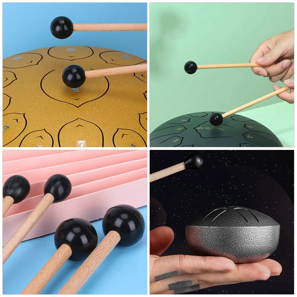 Palu Drum halus 2 buah, palu instrumen musik stik karet hitam Mini