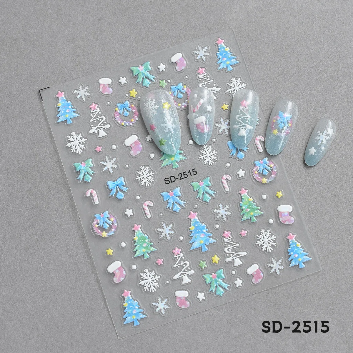 1 foglio di Natale 5D in rilievo fai da te autoadesivo inverno pupazzo di neve fiocchi di neve Babbo Natale alce adesivi per nail art decalcomanie per manicure