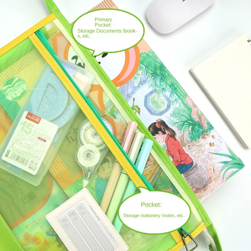 New Transparent Mesh File Bag Large Capacity Portable Student Book Bags Multi-function Cram School Handbag