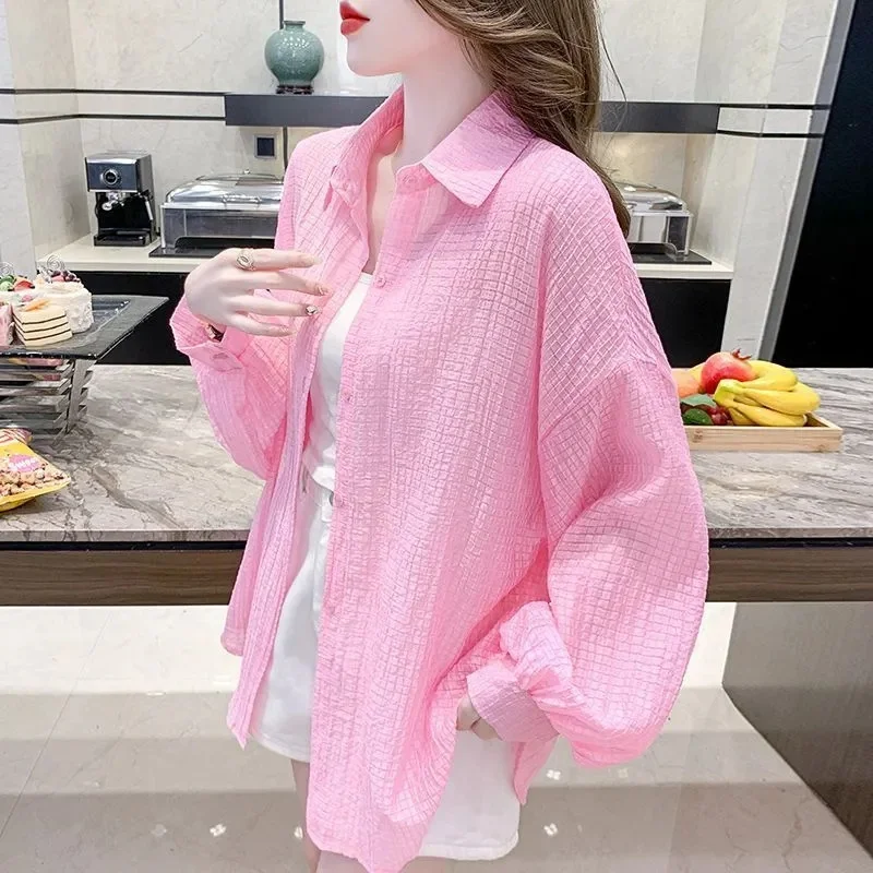 

Western Style Ice Silk Thin Shirt Sun Protection Suit Women's Summer 2024 New Loose and Versatile top Cardigan Women's Jacket N4