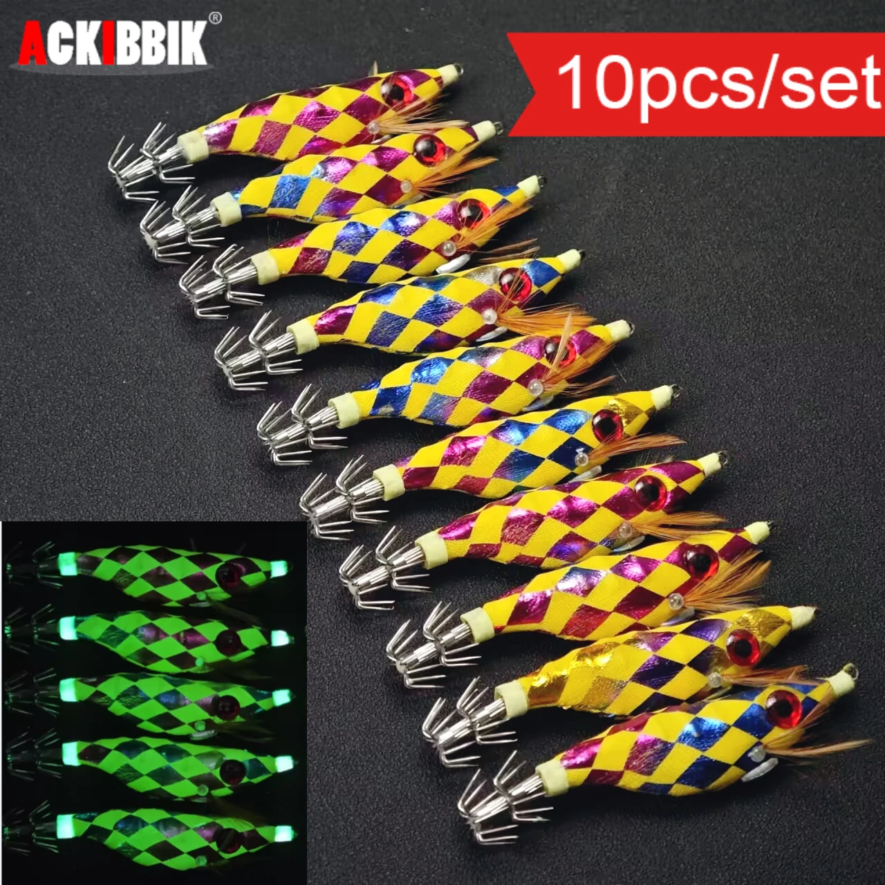 10 Stück/Set Angelköder Garnelen Leuchtende Tintenfisch-Jigs