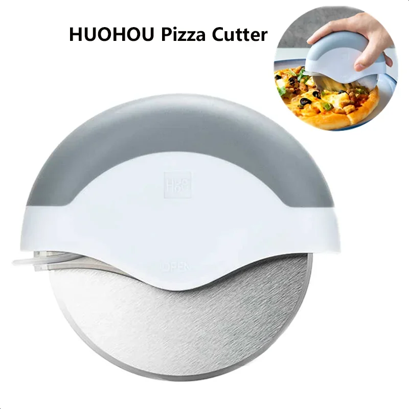 HUOHOU เครื่องตัดพิซซ่าสแตนเลสมีดเค้กพิซซ่าล้อกรรไกรครัวเครื่องมือทำขนมอบสำหรับพายพิซซ่าวาฟเฟิล