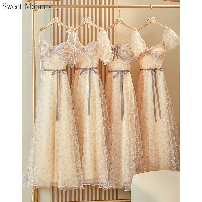 

Reject Return A105 Sweet Memory 2024 Spring Summer Light Champagne Bridesmaid Dress Girls Lady Lace Up Wedding Guest Dresses