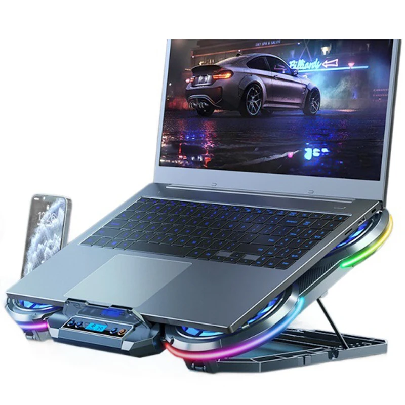 Laptop Cooler with Semiconductor Cooling and RGB Ambient Lighting; Cooling Pad; Compatible with 14–21-inch Laptops
