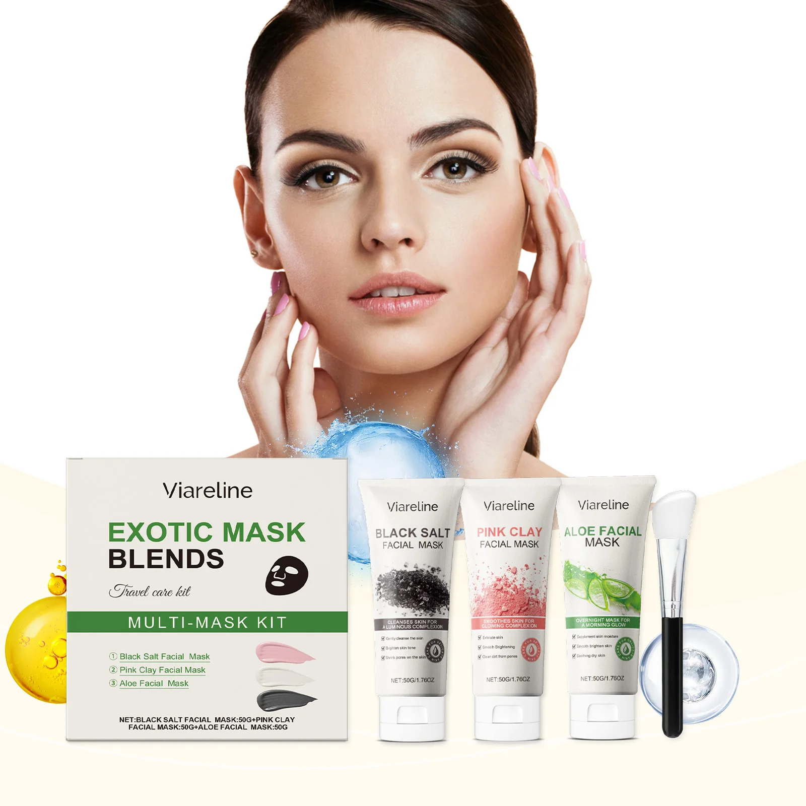 Mask Blends Travel Kit – 3-in-1-Multimaskenset mit schwarzem Salz, rosa Ton und Aloe-Gesichtsmasken zur Tiefenreinigung