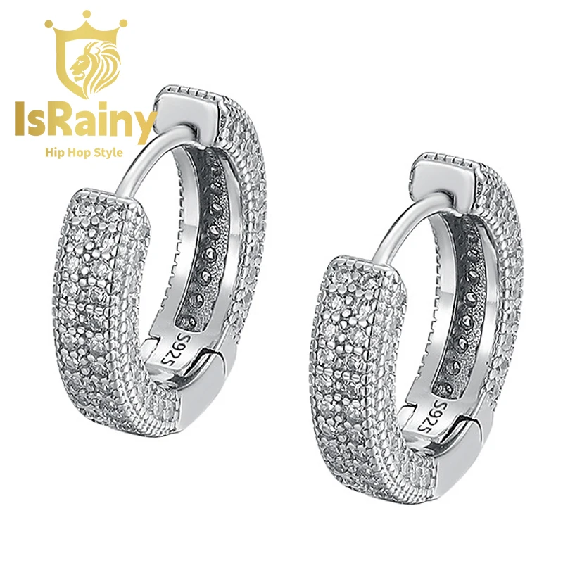 

Is Rainy Hip Hop Rock 925 Sterling Silver VVS1 D Color Real GRA Diamonds Moissanite Full Gemstones Hoop Earrings Fine Jewelry