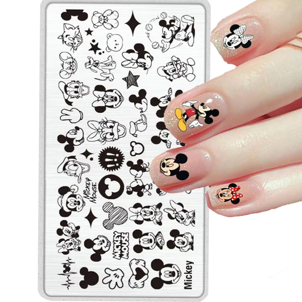 1 pçs de aço inoxidável hello kitty arte do prego carimbar mickey mouse pato donald disney impressão estêncil kawaii manicure ferramentas &