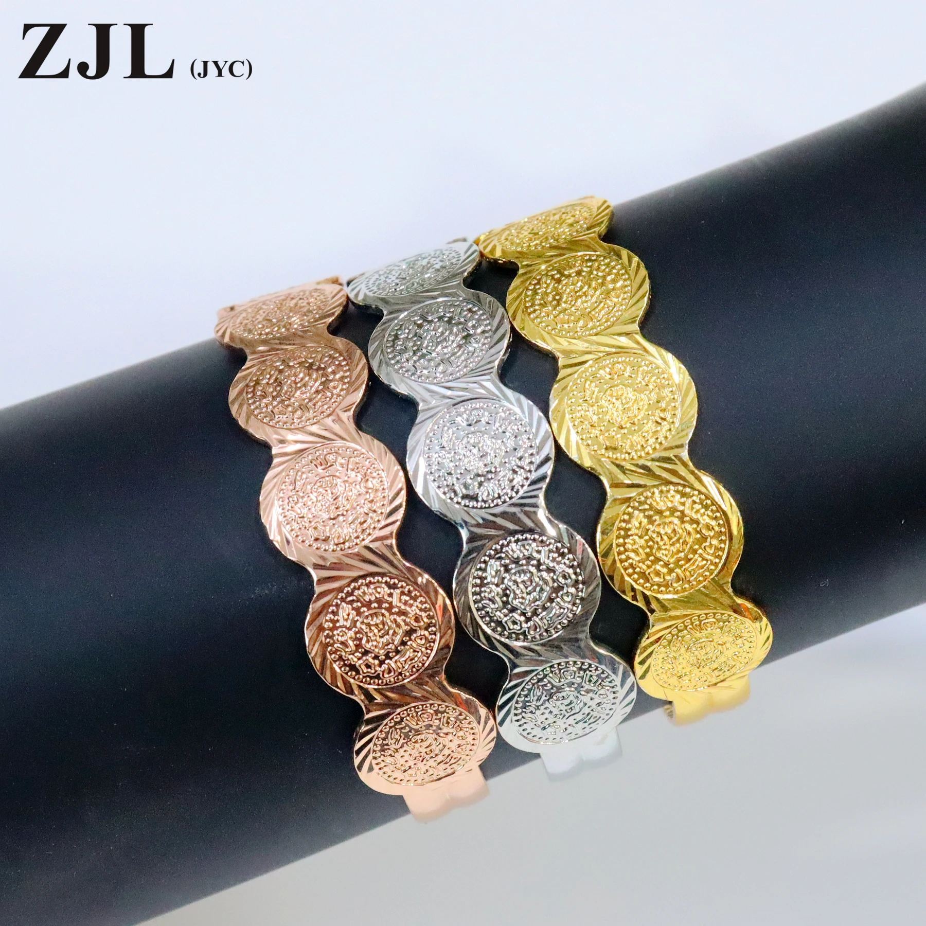 Delicate Three Colors Gold Plated Child Bracelet with Enchanting Coin Design