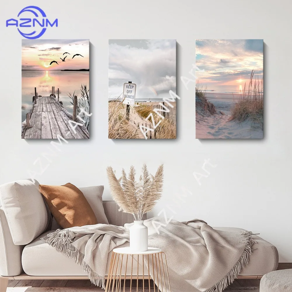 1Pc/3Pcs Scandinavian Beach, Beach, Sunset, Log Color, Bedroom, Living Room,canvas Posters