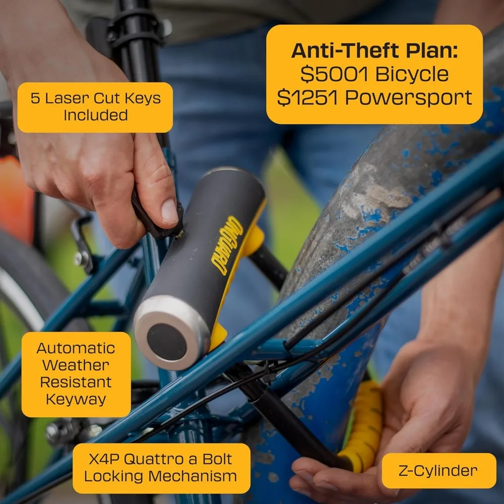 قفل دراجة فولاذي عالي القوة مع نظام قفل رباعي - 265 مم × 195 مم، تكبل فولاذي صلب 16.8 مم، مطلي بالمطاط