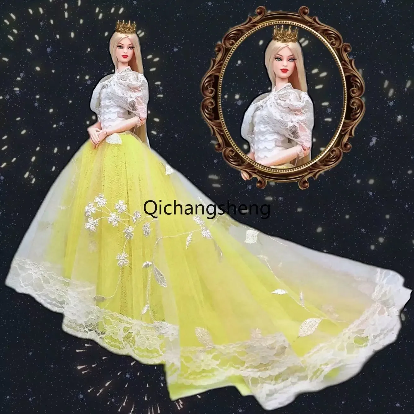 1/6 BJD Clothes White Yellow Long Tail Princess Dress For Barbie Doll Clothing For Barbie Accessories Wedding Party Gown  11.5