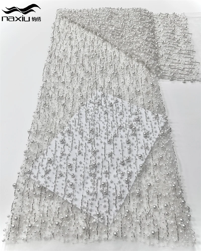 

Madison African Beaded Sequins Groom Embroidery Lace Fabric 2026 Luxury Nigerian Mesh Lace Fabric for Women's Wedding Dresses