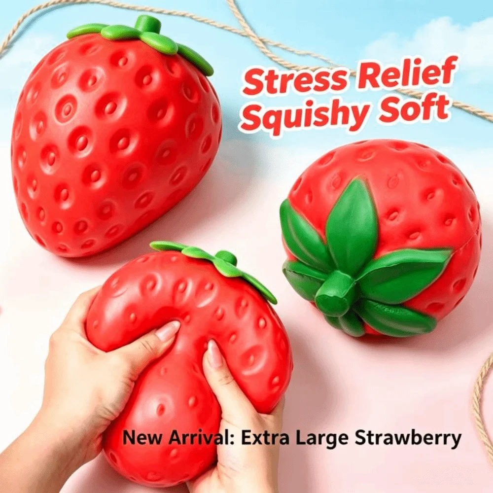 Reusable​​ Fruit Shape Strawberry Squeeze Ball Soft Funny Anti-stress Squeeze Big Stress Relief Toy for Adults & ​​