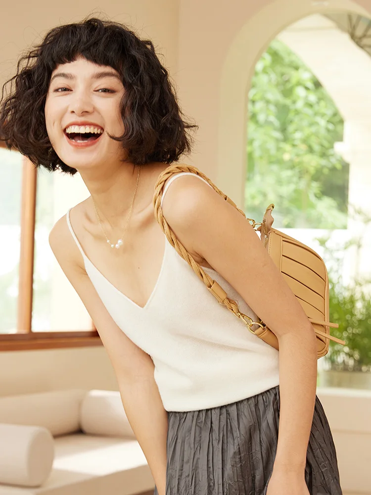 

100% Cashmere Sweater Autumn Winter Women's Camisole Soft Warm Knitwear Sleeveless Waistcoat Solid Color Lazy Casual Clothes Top