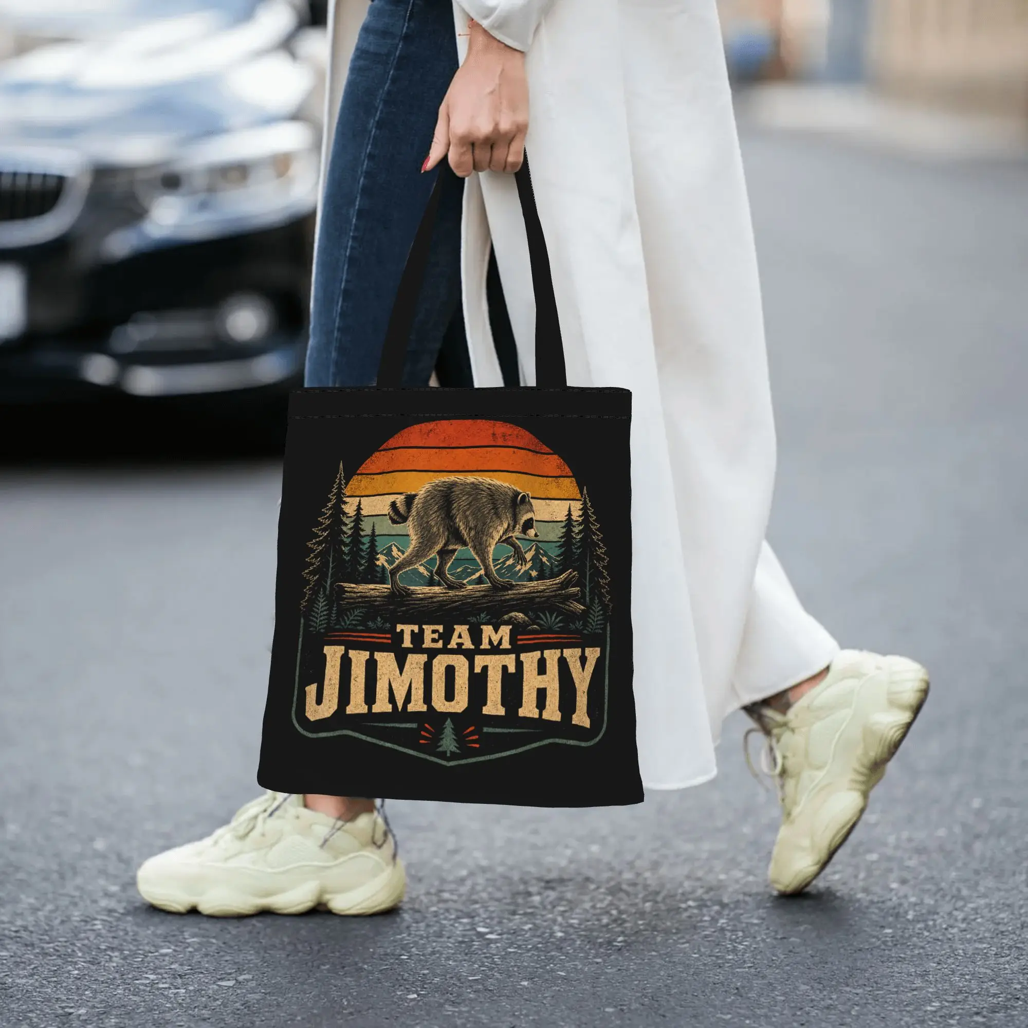 Reusable Trendy Team Jimothy Raccoon Funny Meme Seattle Trash Panda Animal Shopping Bag Women Tote Bag Portable  Shopper Bags