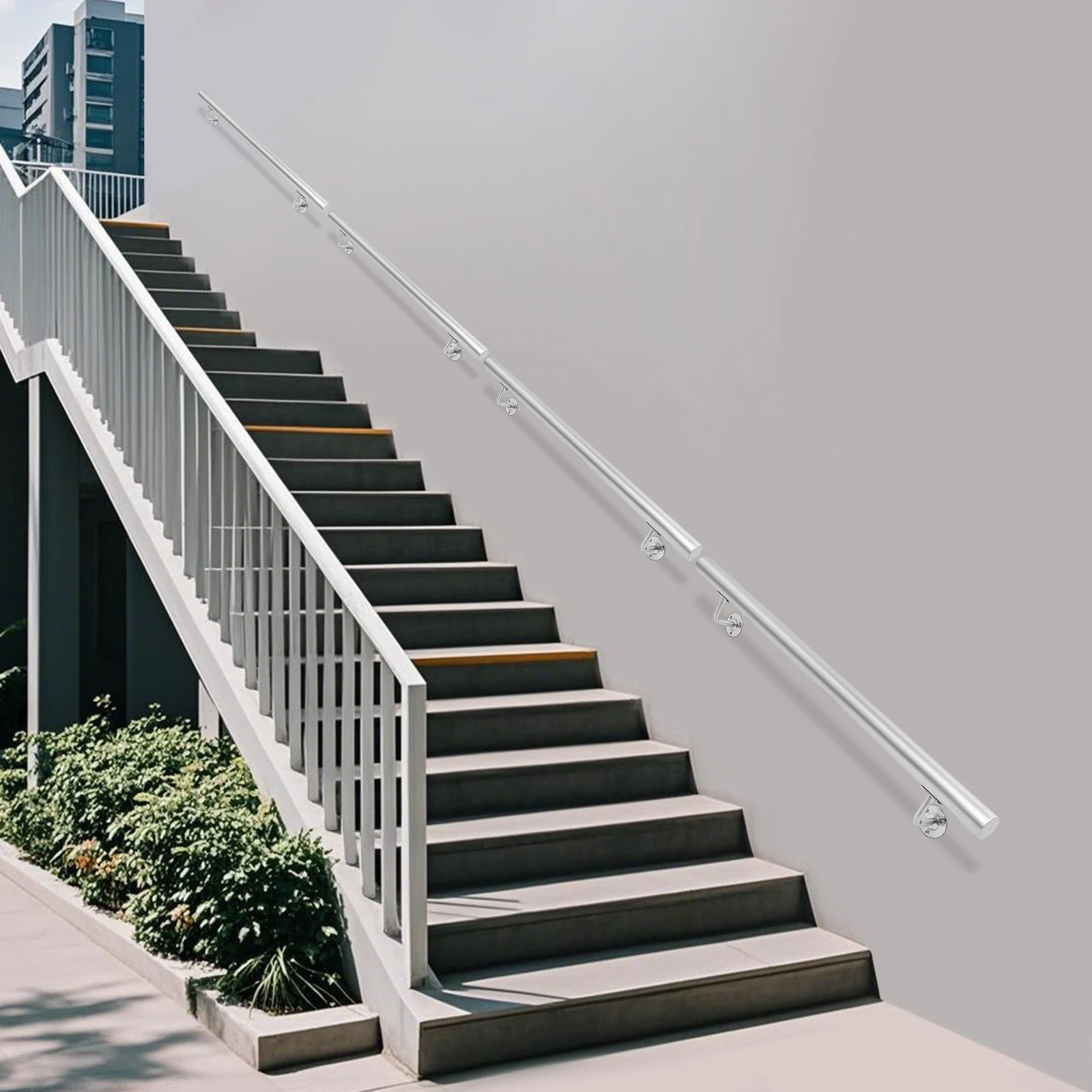 

12FT Handrails for Stairs, Indoor Stair Handrail, Wall Mounted Stair Handrail, Safety Stainless Steel Stair Handrail