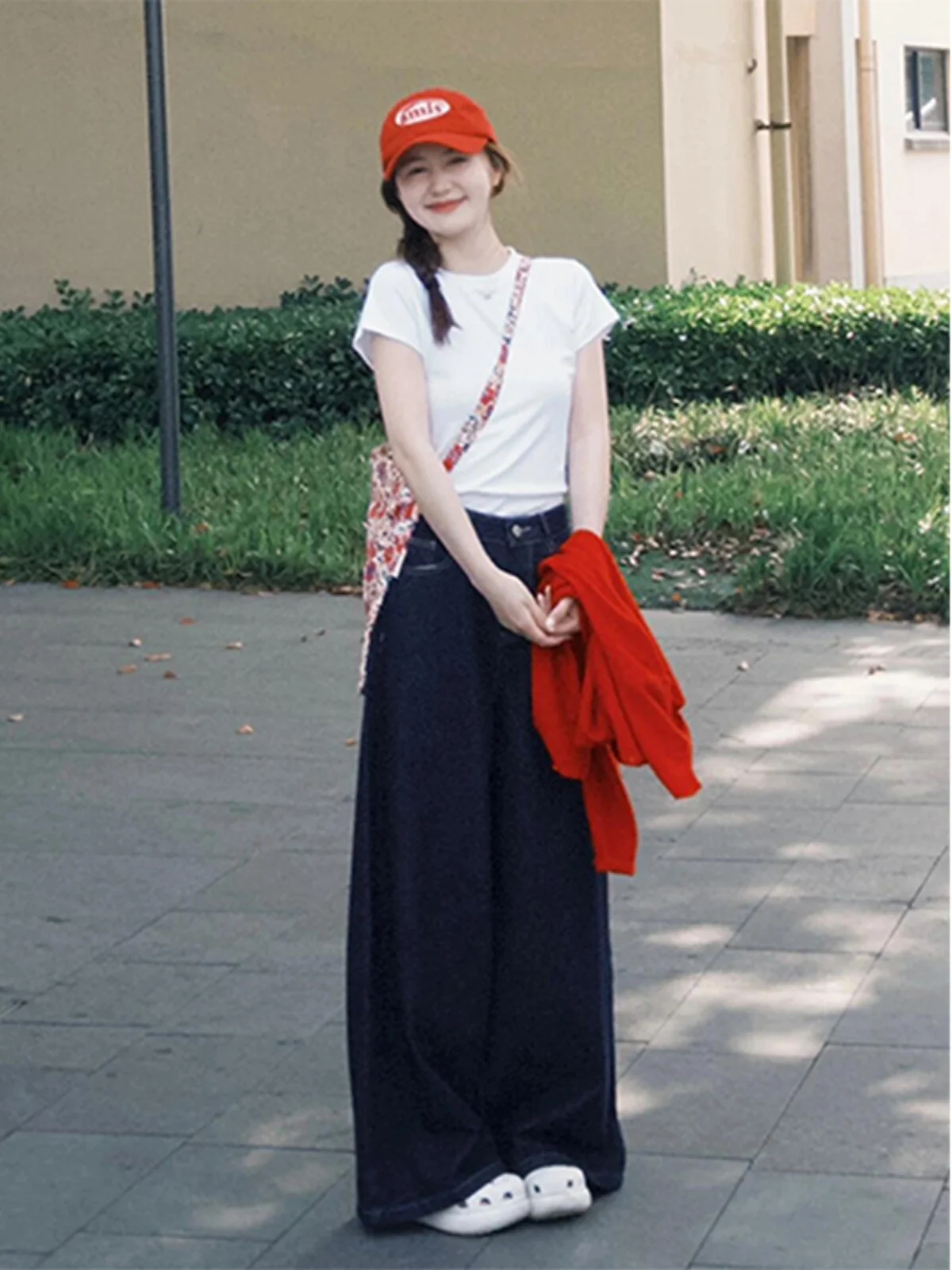 حجم كبير الأزرق العميق عالية الخصر Fce اصطف ثي الدنيم السراويل النسائية الخريف فضفاضة واسعة الساق التخسيس الطابق طول السراويل