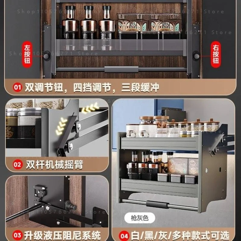 Kitchen Top Cabinet, Hanging Cabinet, Lift Basket, Drop-down Cabinet, Snack Seasoning Storage, Lift Basket